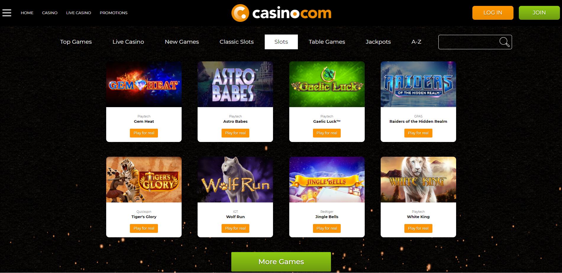 Casino.com Games selection