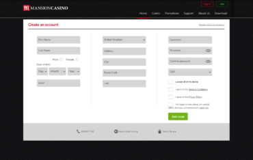 Mansion Casino Sign up