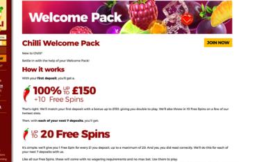chilli-casino-welcome-bonus-package