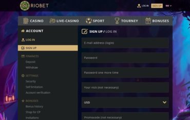 Registration at Riobet Casino