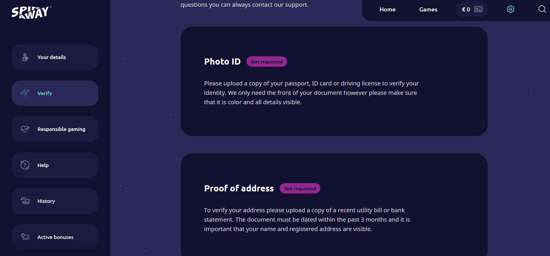 Spinaway casino verification