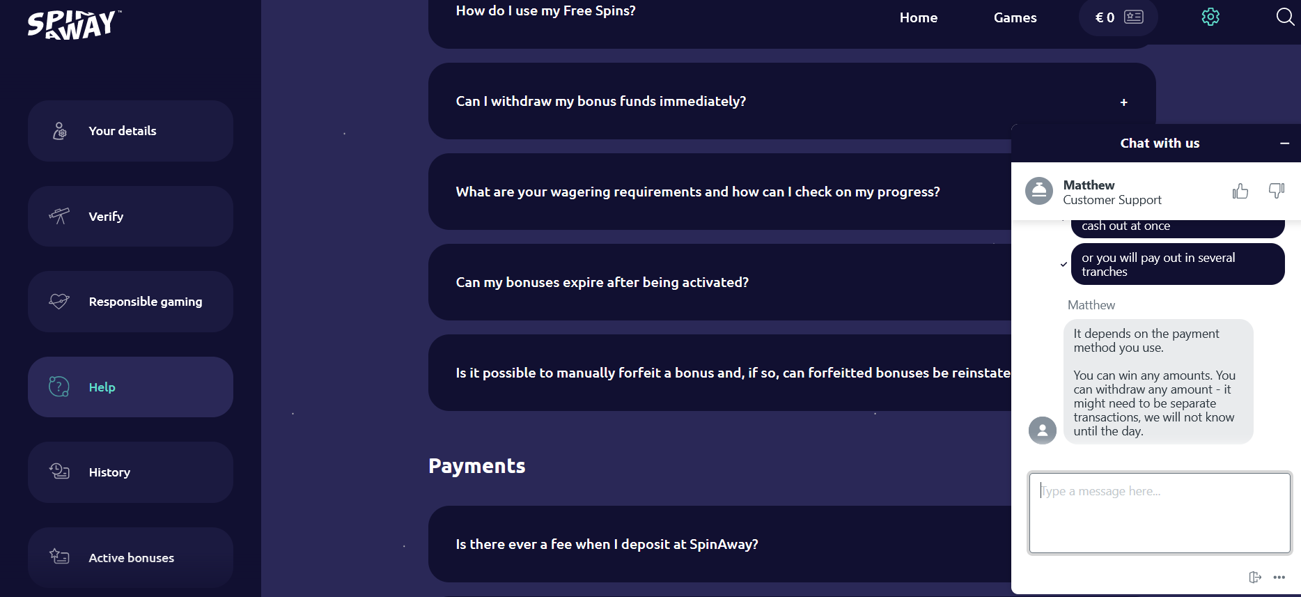 spinaway casino chat