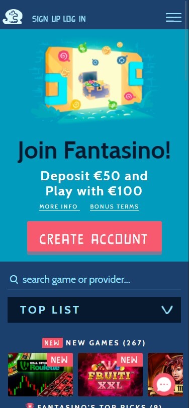 Fantasino Casino - Mobile Version