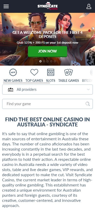 Syndicate Casino - Mobile Version