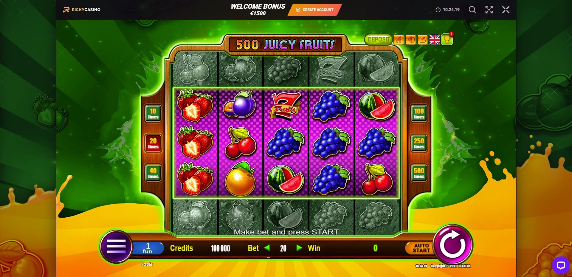 Game PLay at Ricky Casino