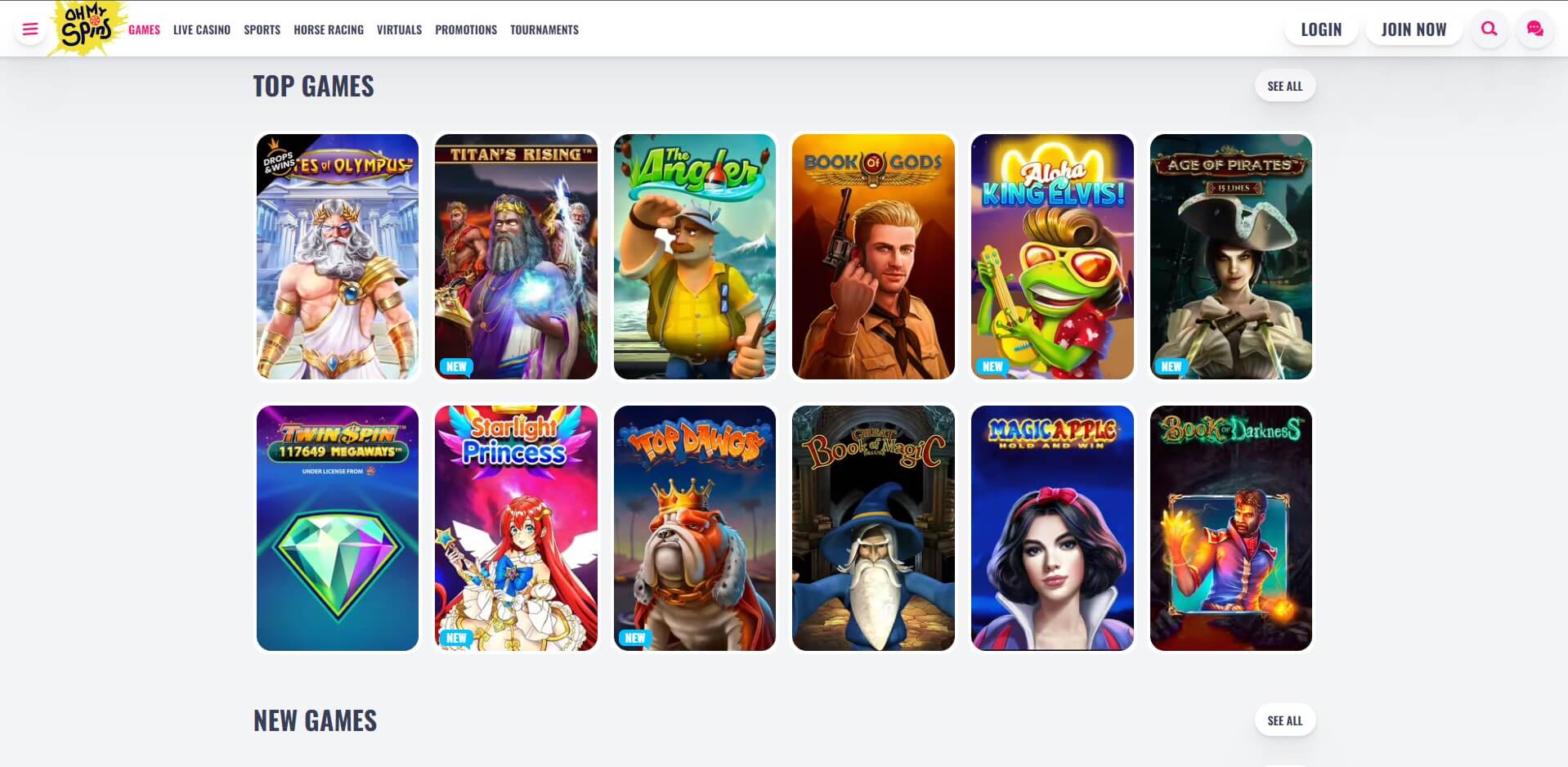 Games at Ohmyspins Casino