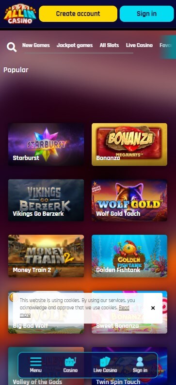 Allin Casino - Mobile Version