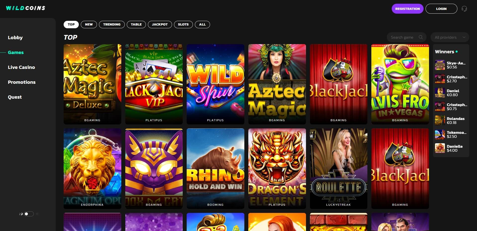 Games at WildCoins Casino