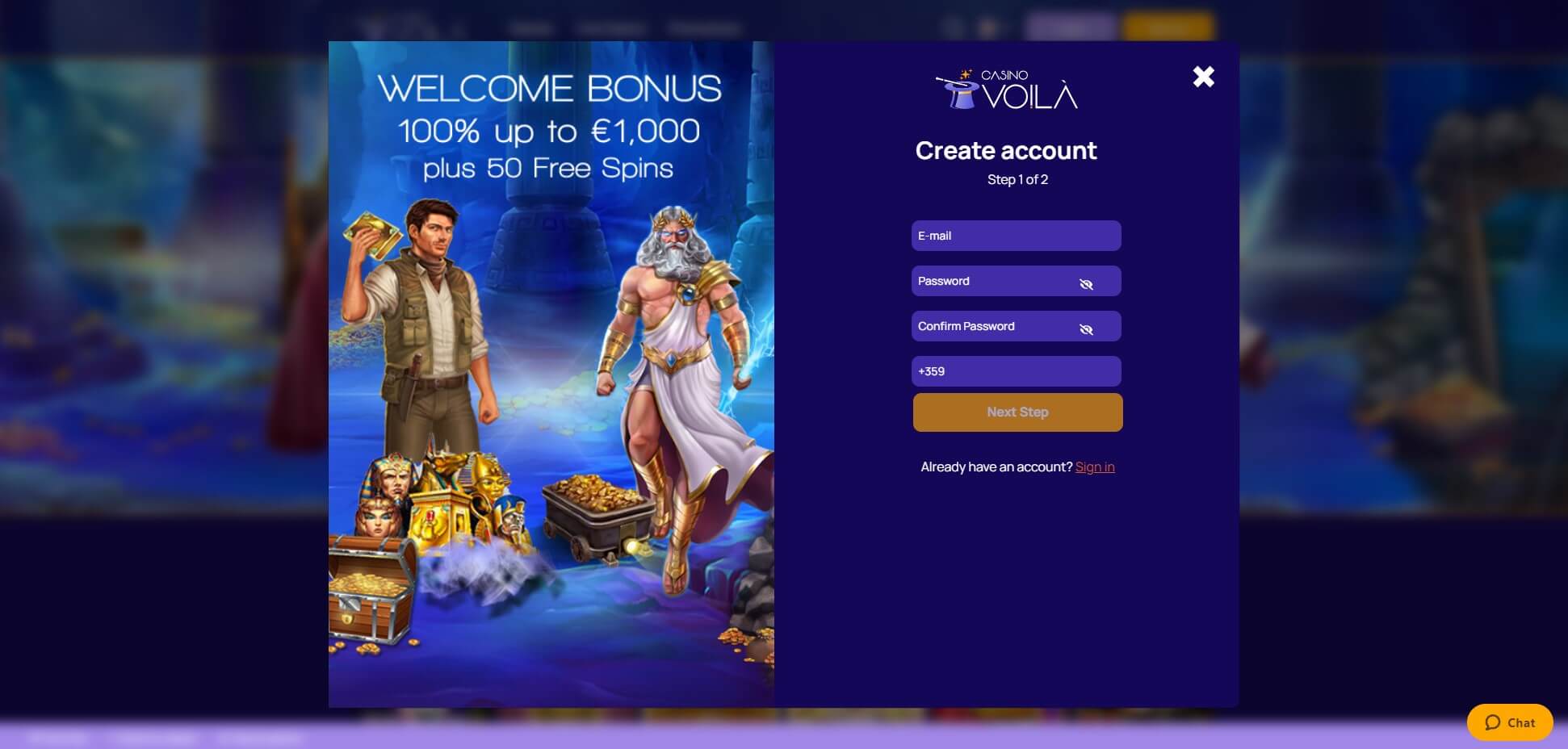 Sign Up at Voila Casino