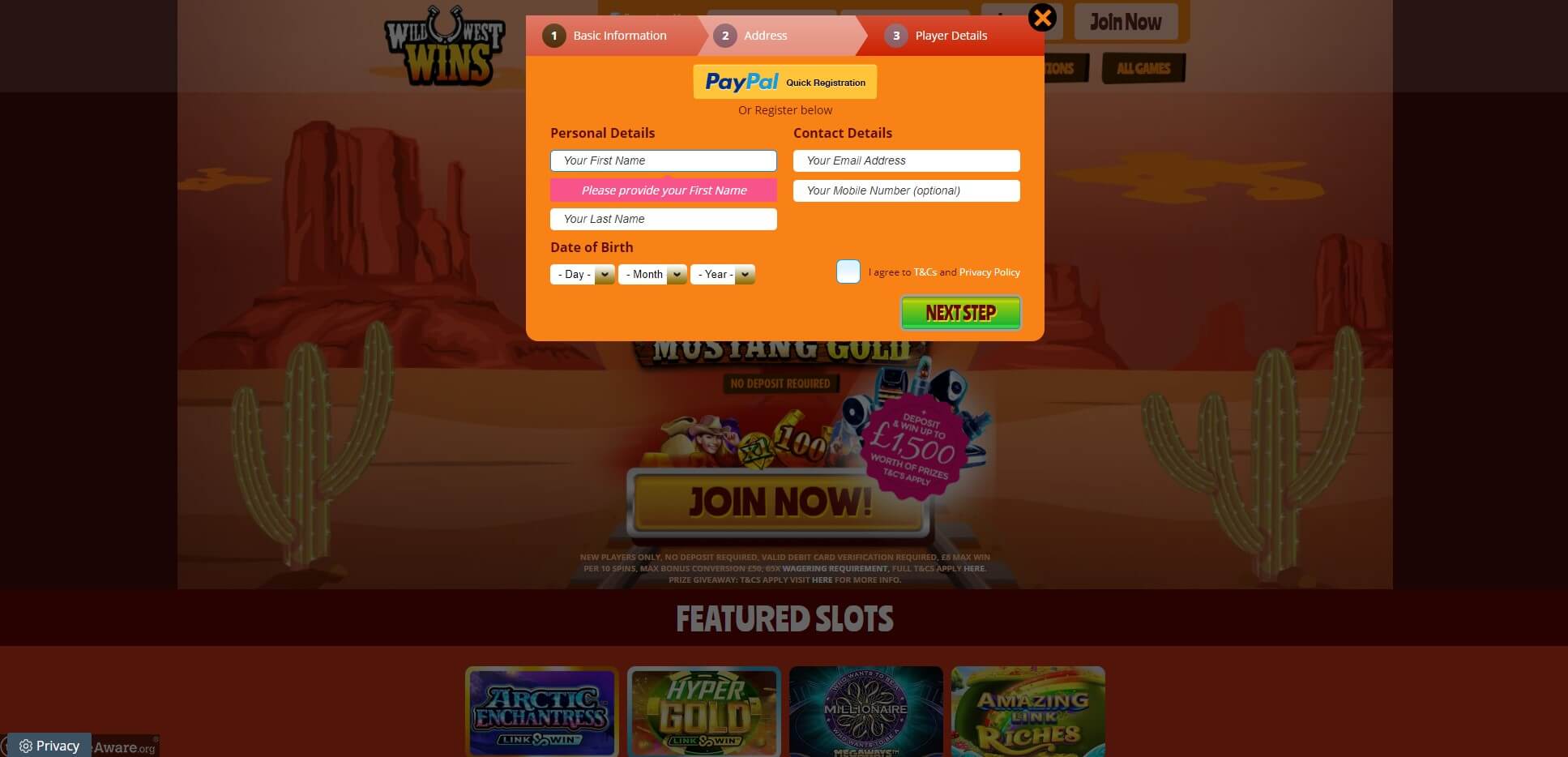 Sign Up at WildWestWins Casino