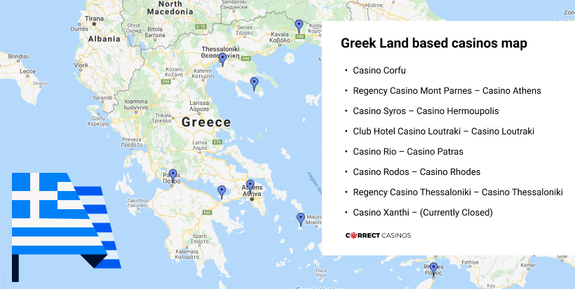 Land based casinos in Greece - map