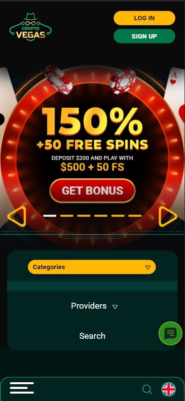 CryptoVegas Casino - Mobile Version