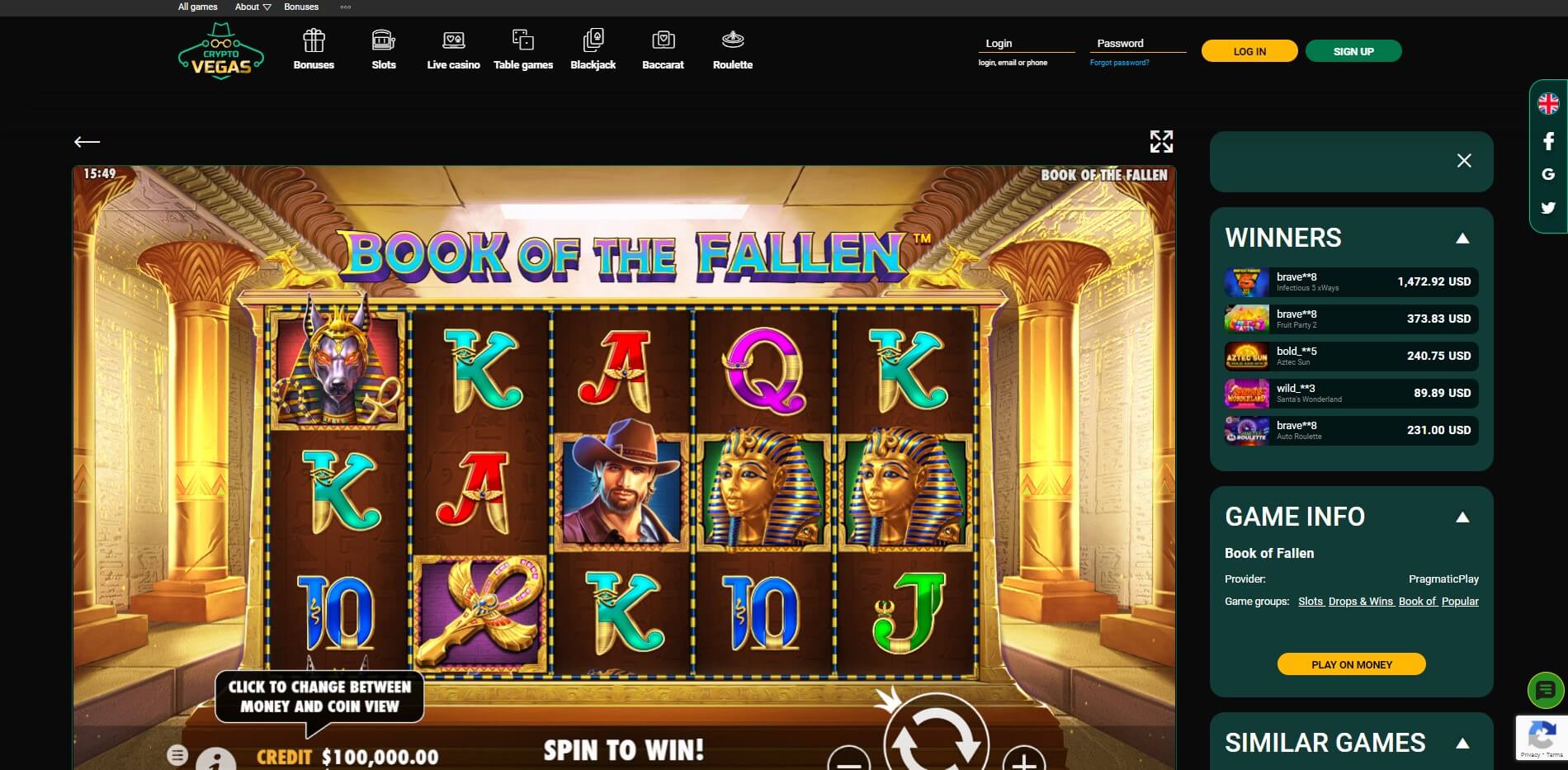 Game Play at CryptoVegas Casino