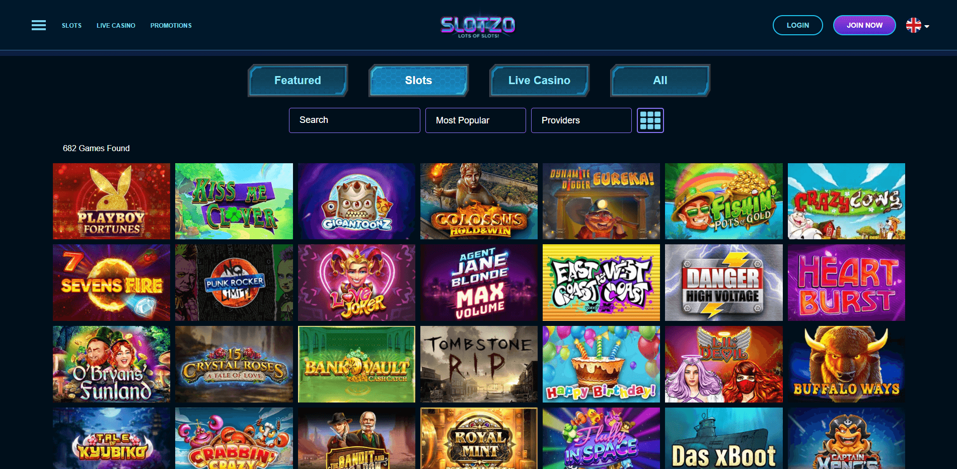 Games at Slotzo Casino