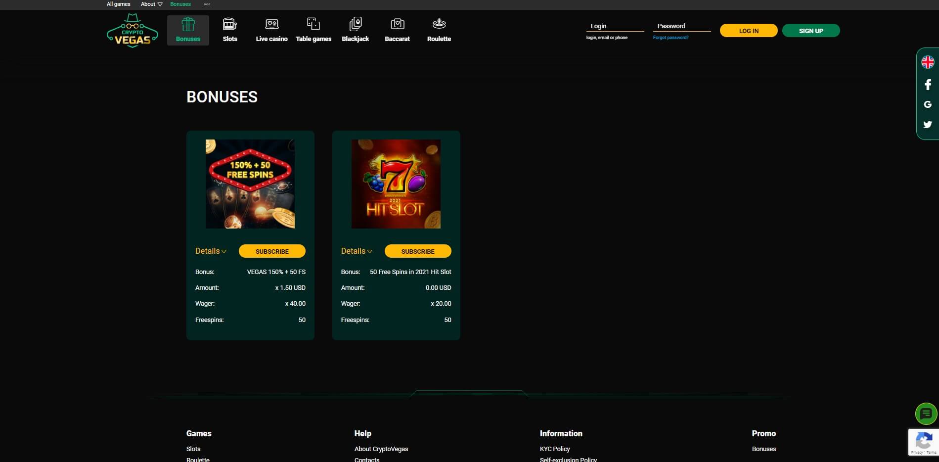 Promotions at CryptoVegas Casino