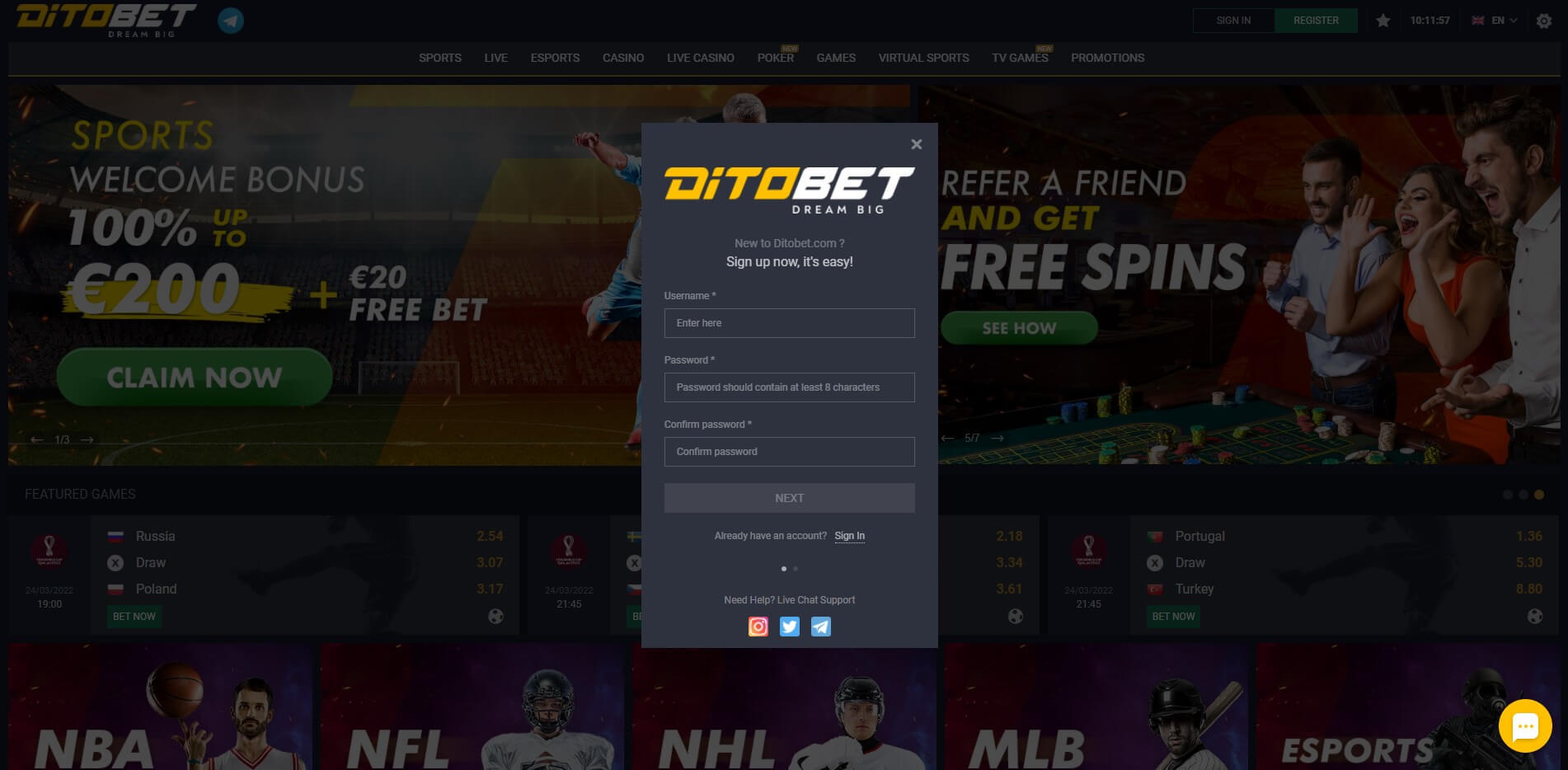 Sign Up at DitoBet Casino