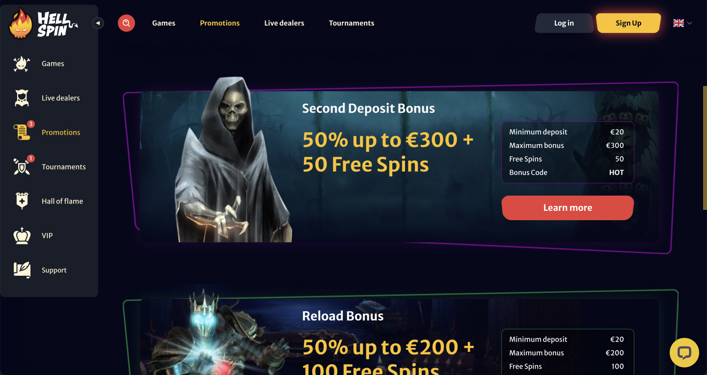 Hell Spin – Bonuses and promotions