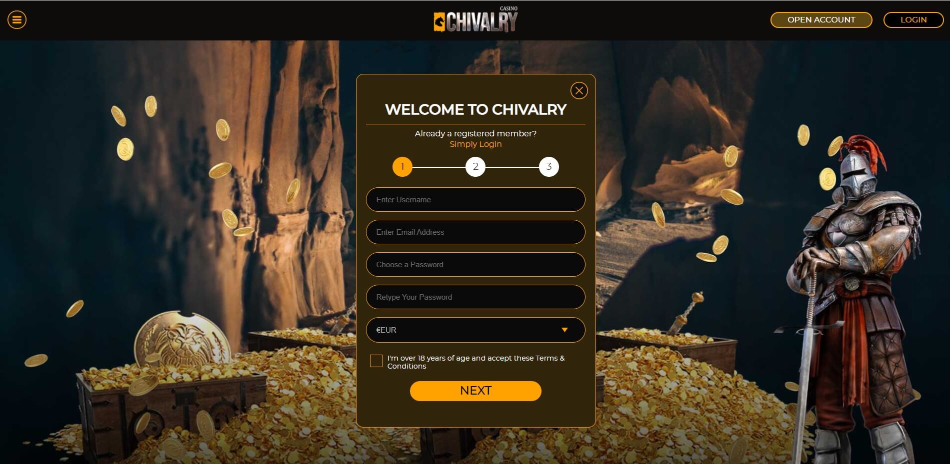 SignUp at Chivalry Casino