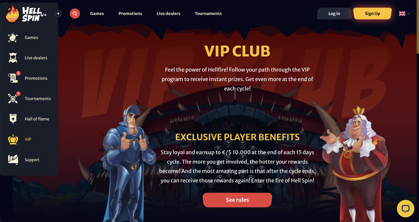 VIP Club at hell spin casino