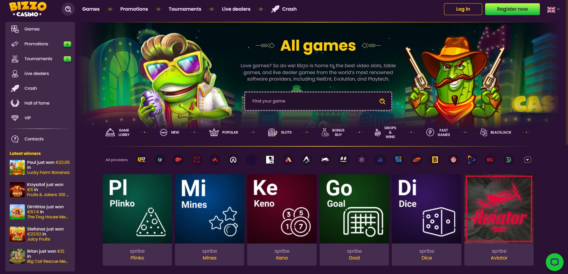 Bizzo Casino Has Full Selection of Spribe Games
