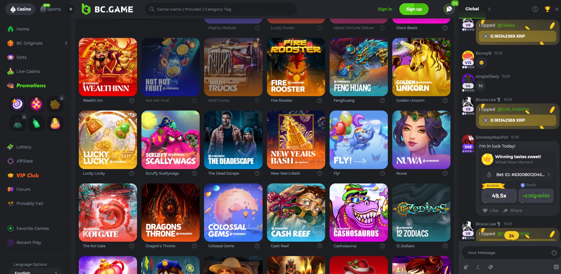 In BC Game you can find variety of Habanero Games
