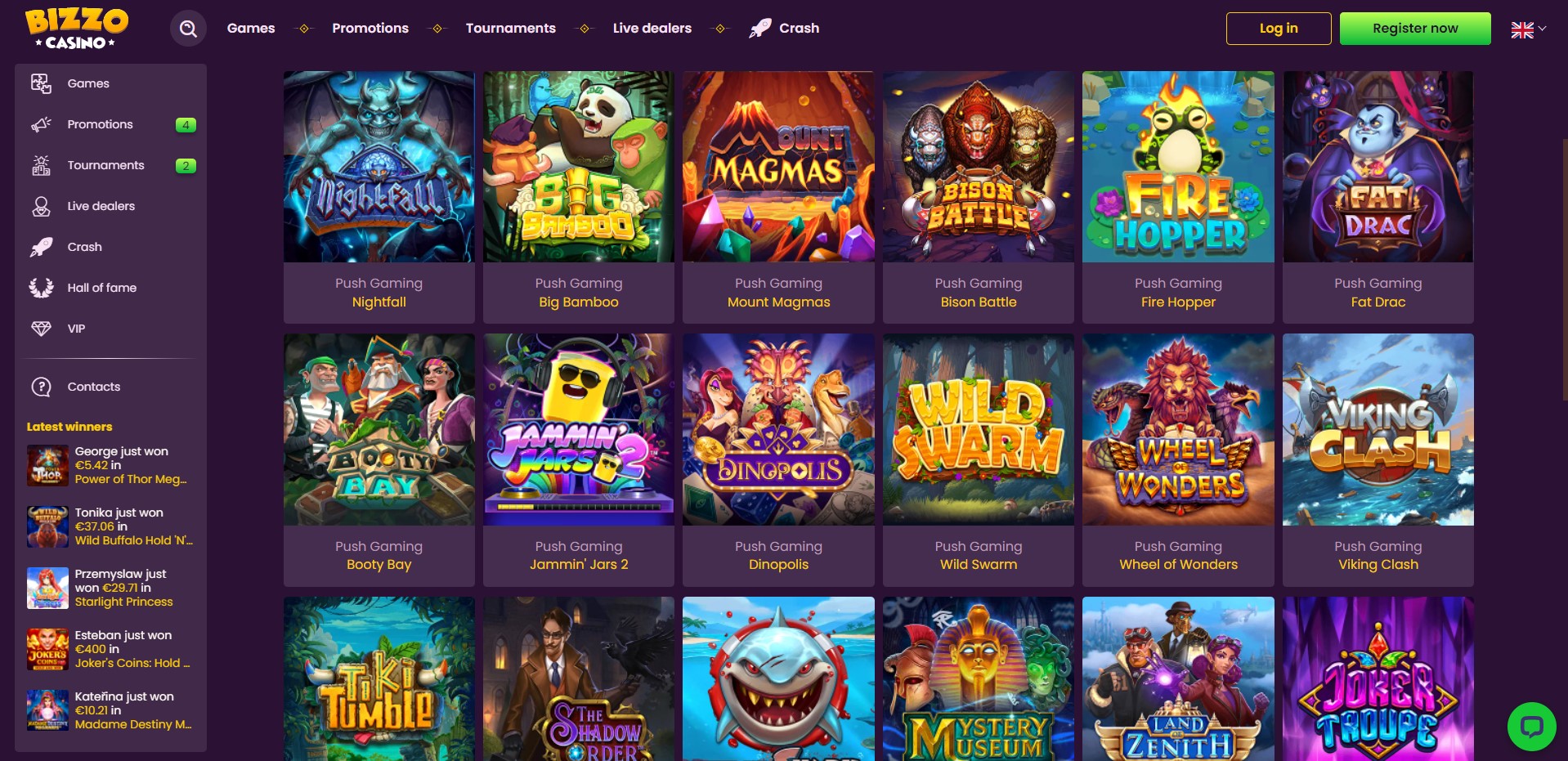 Slots by Push Gaming in Bizzo Casino