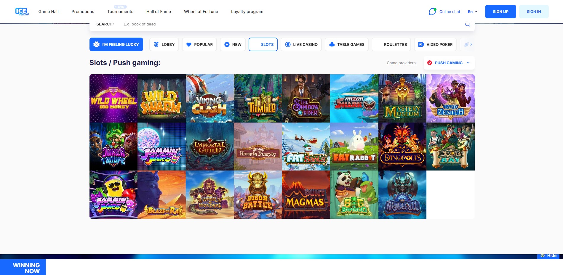 You can play difeferent slots by Push Gaming at Ice Casino
