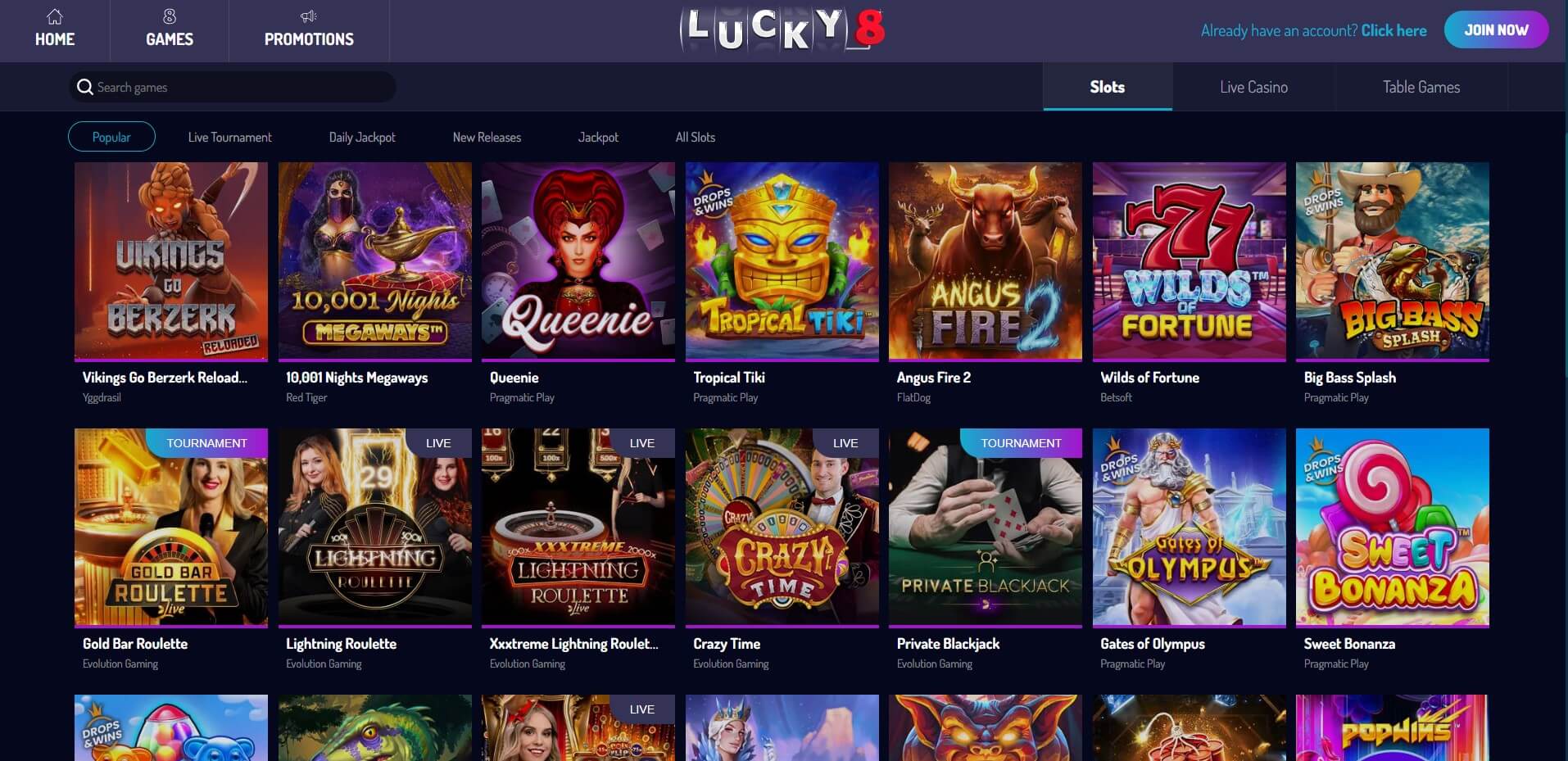 Lucky8 Casino Games