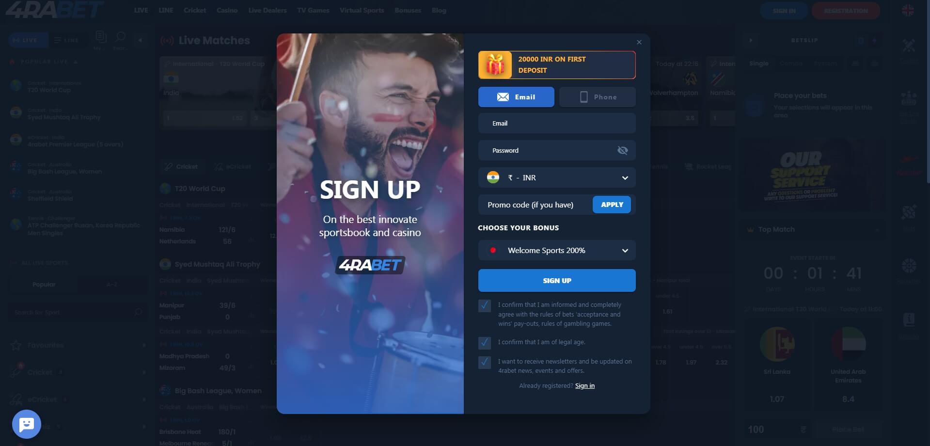 Registration at 4RaBet Casino