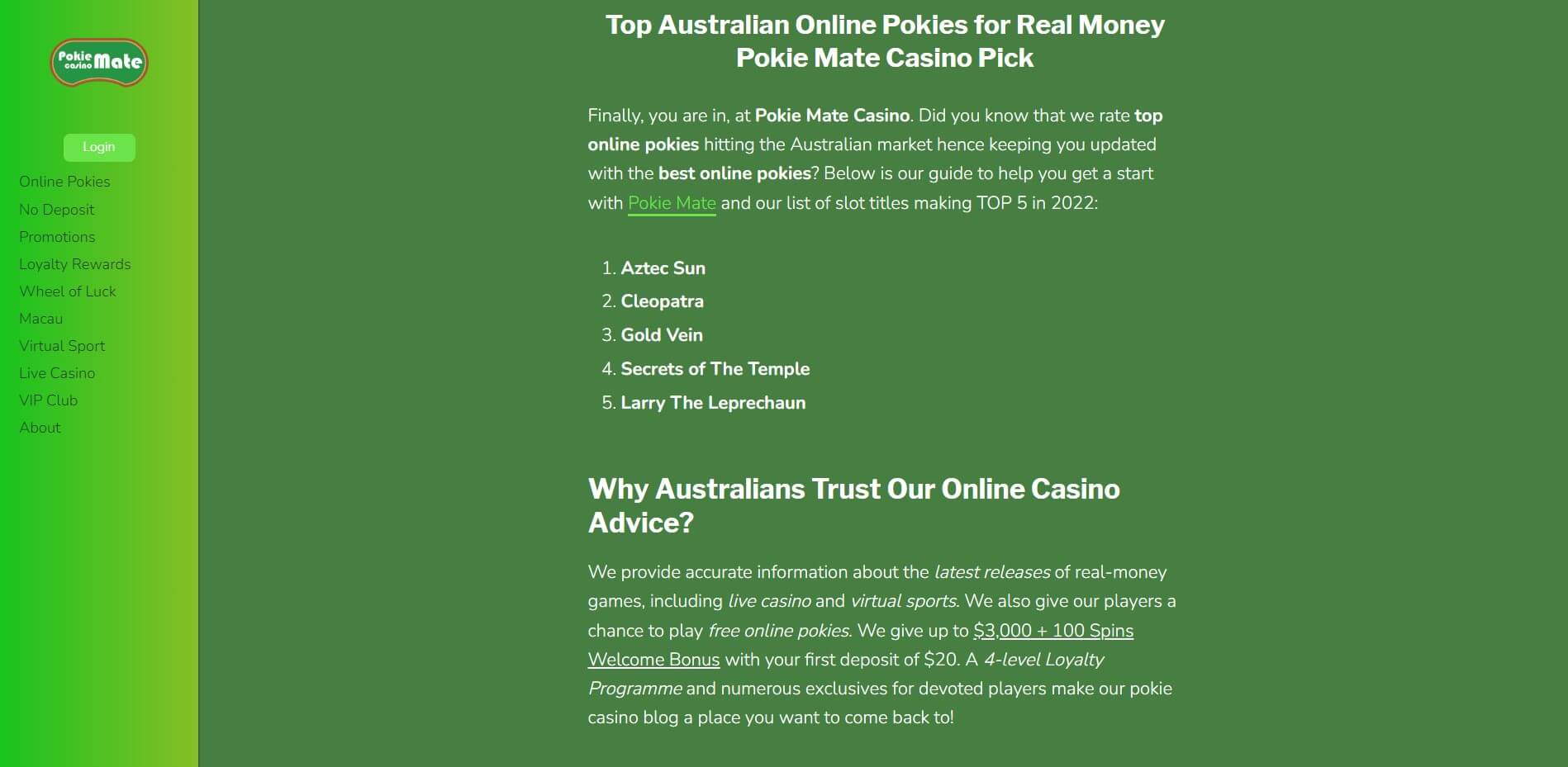 Pokie Mate Casino Games