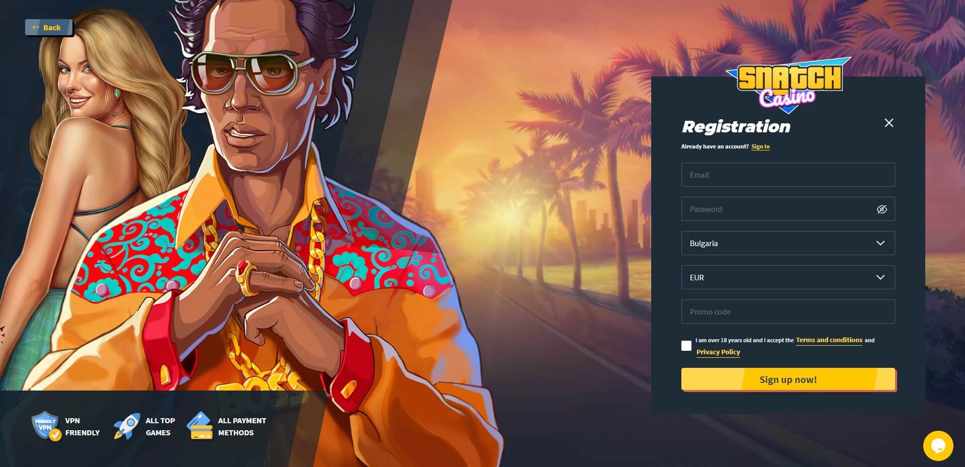 Sign Up at Snatch Casino