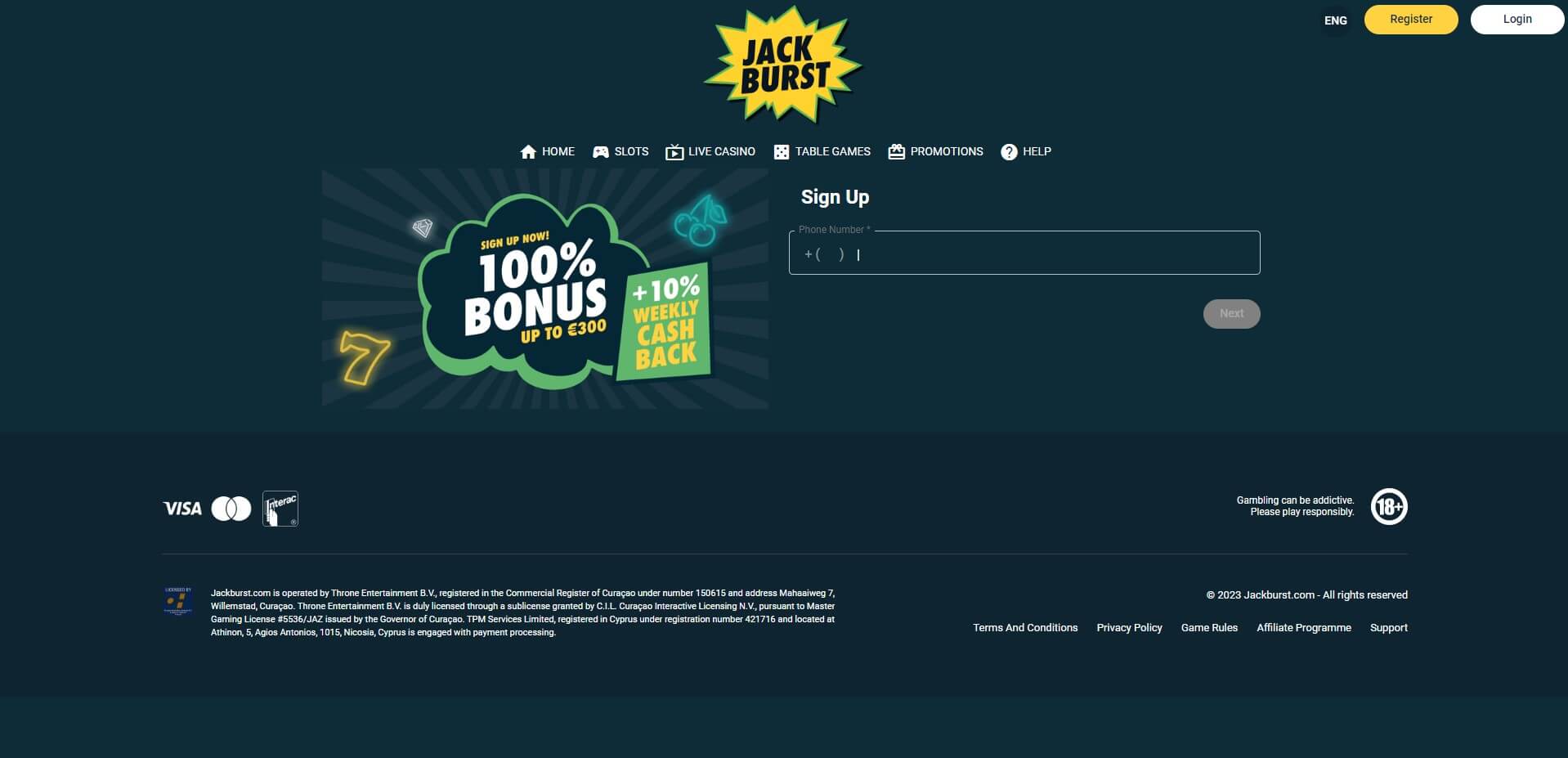 Sign Up at JackBurst Casino