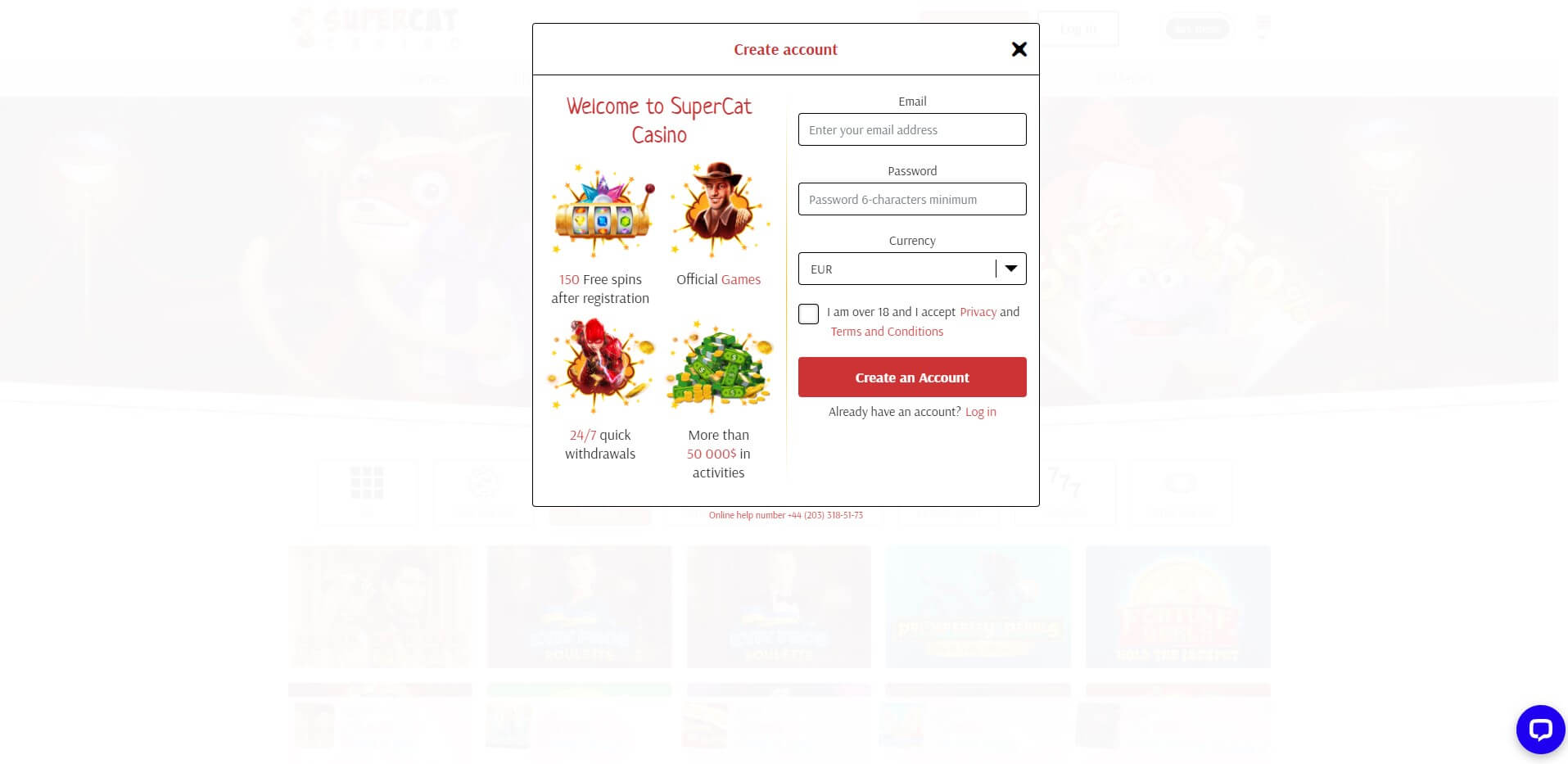 Sign Up at Super Cat Casino