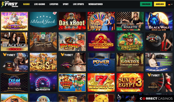 PlayFast Casino Auswahl der Spiele