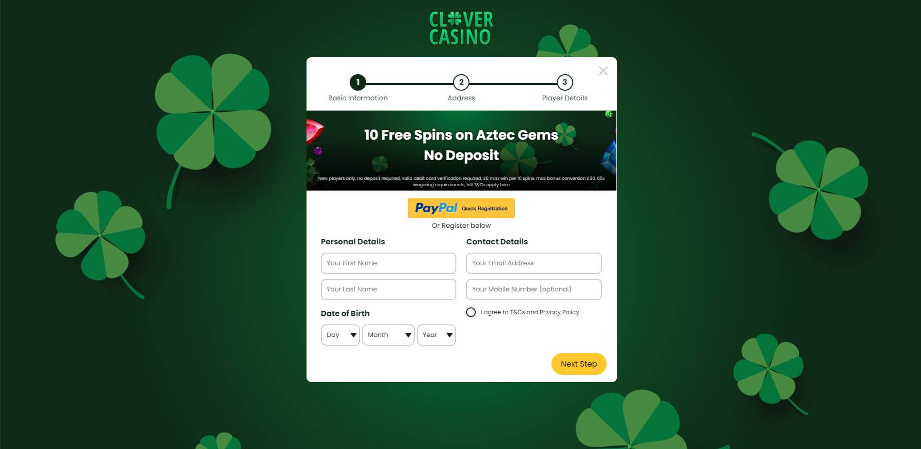 Sign Up at Clover Casino