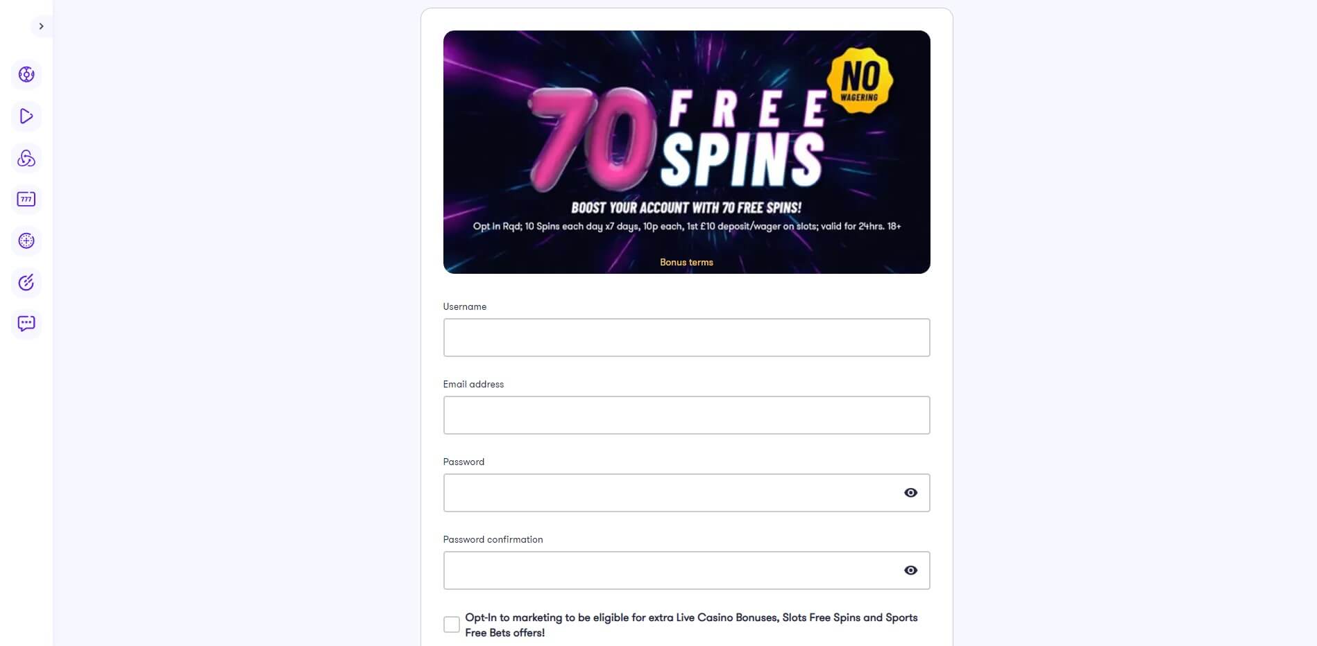 Sign Up at Space Casino