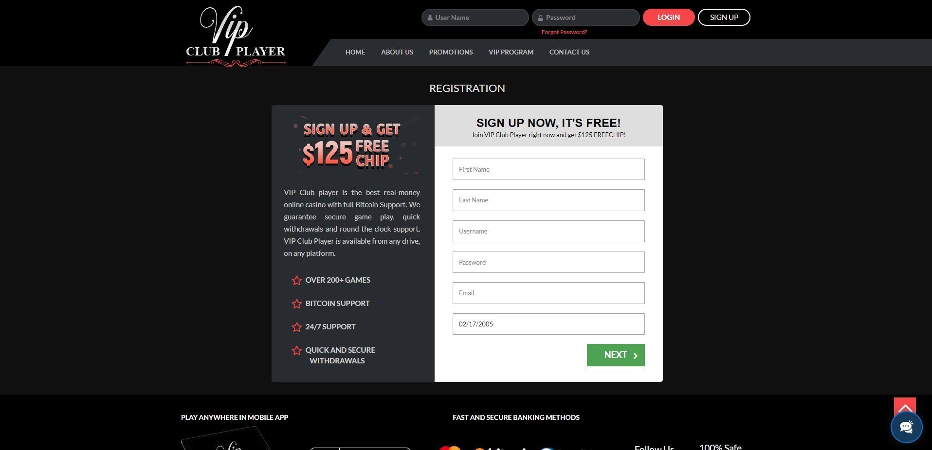 VIP Club Player Casino Registration
