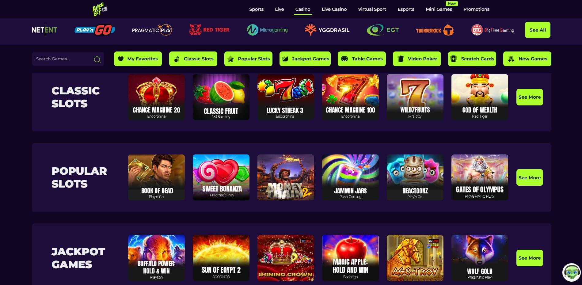 AlienBet Casino Games