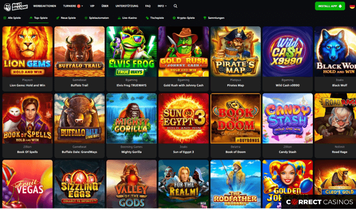 Billy Billion Casino Auswahl der Spiele