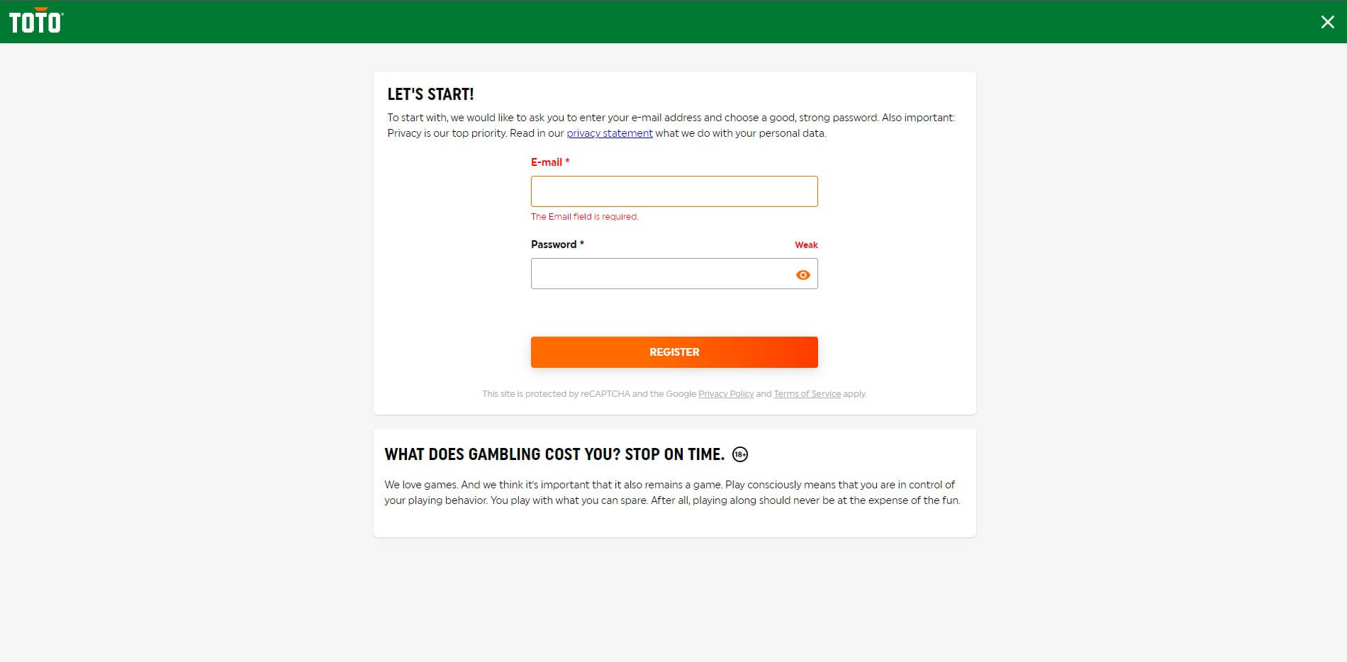 Sign Up at TOTO Casino