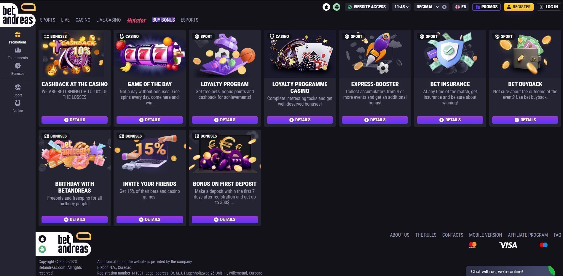 betandreas casino login