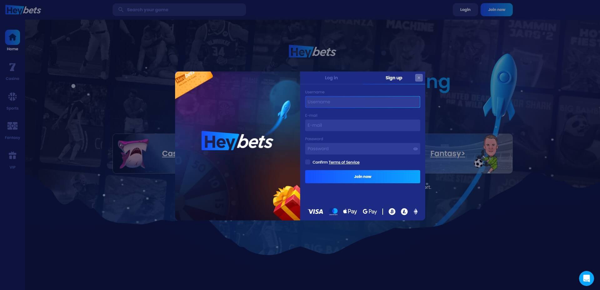 Sign Up at Heybets Casino