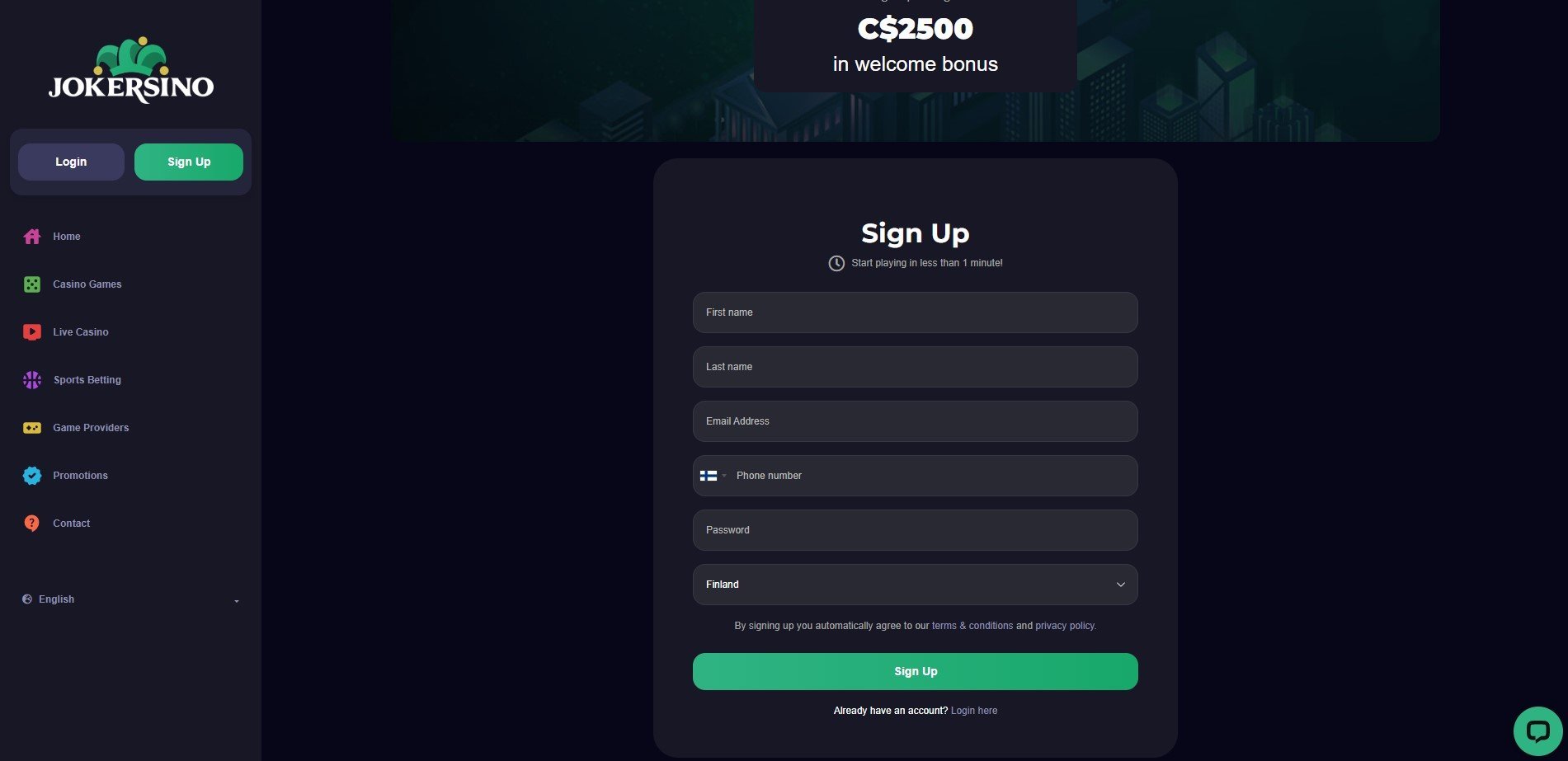 Sign Up at Jokersino Casino