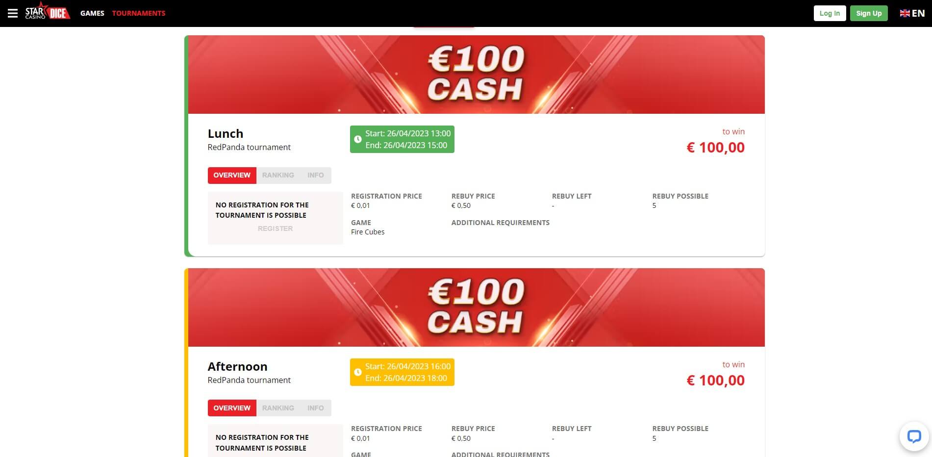 StarCasinoDice Casino Tournaments
