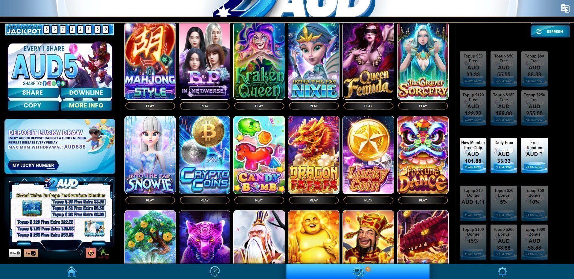 22AUD Casino Games
