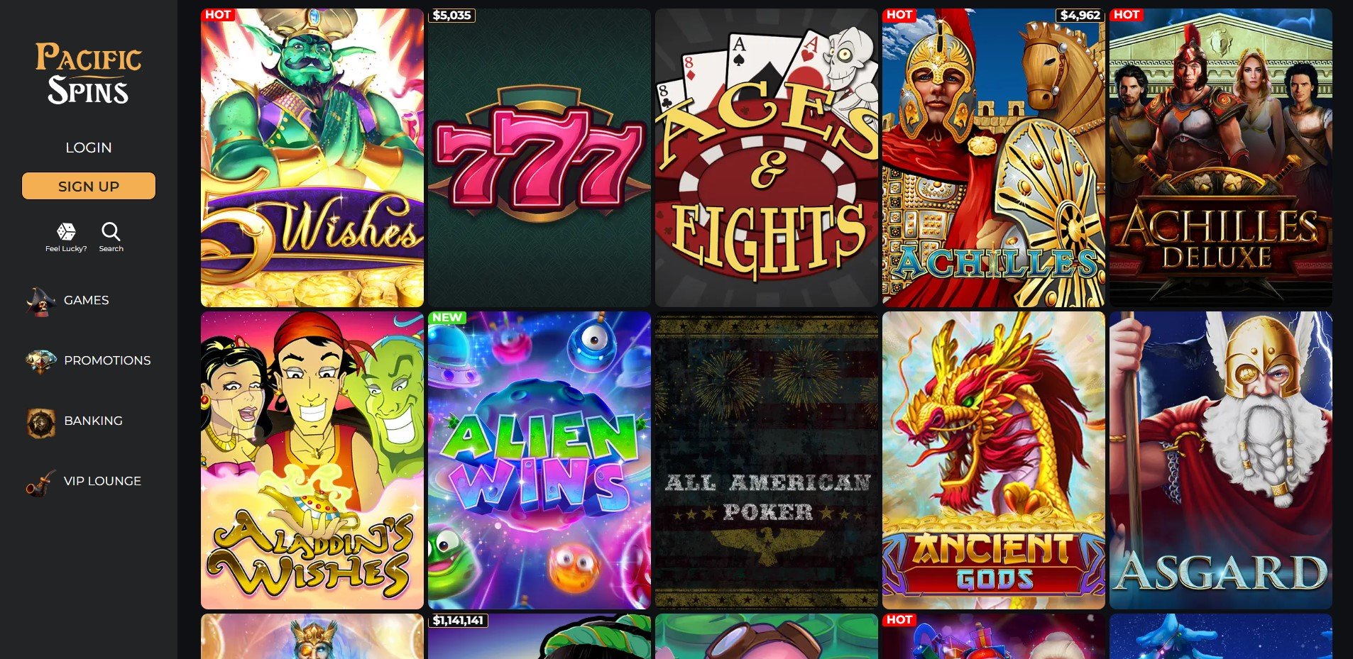 PacificSpins Casino Games