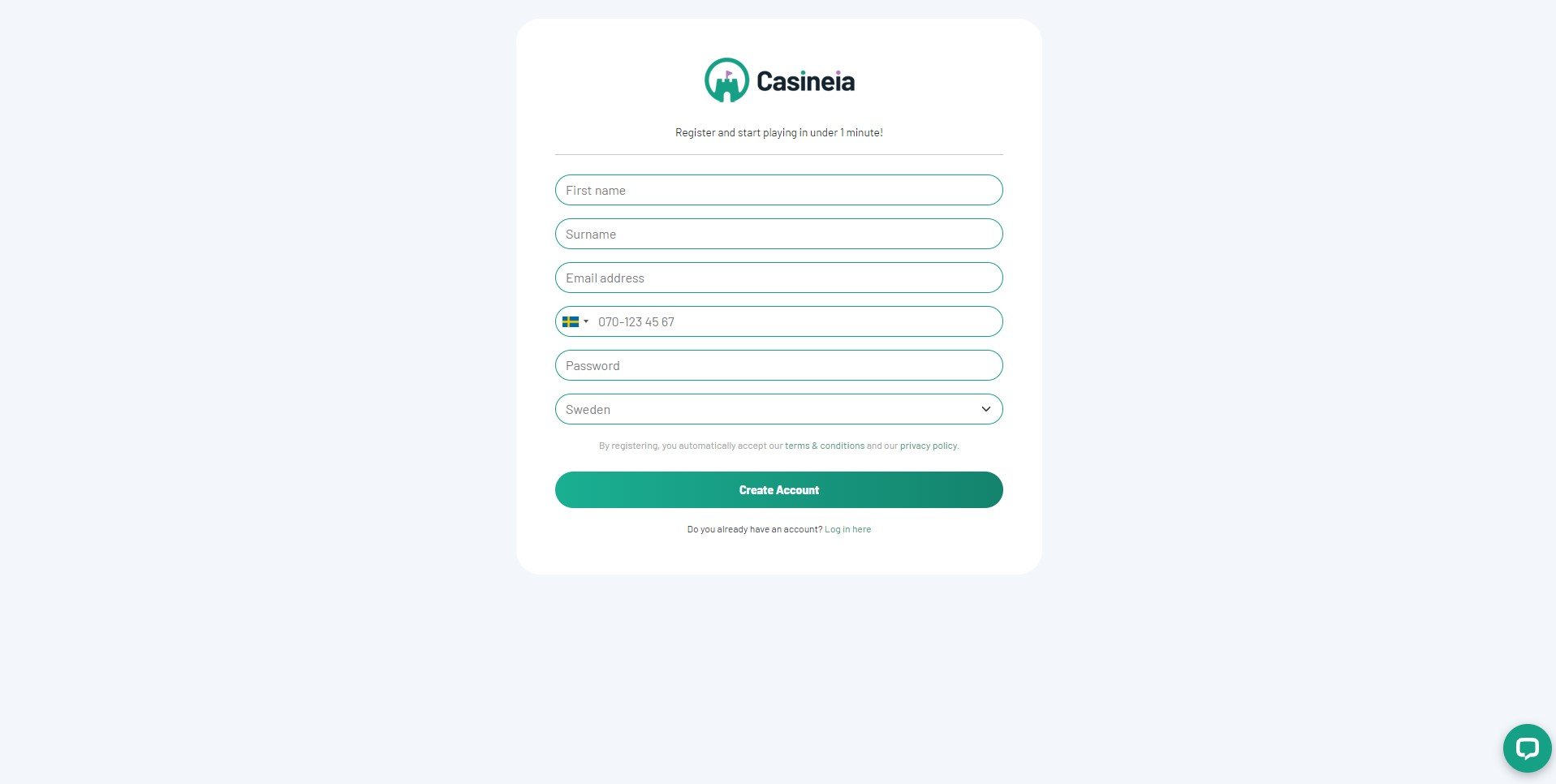 Sign Up at Casineia Casino