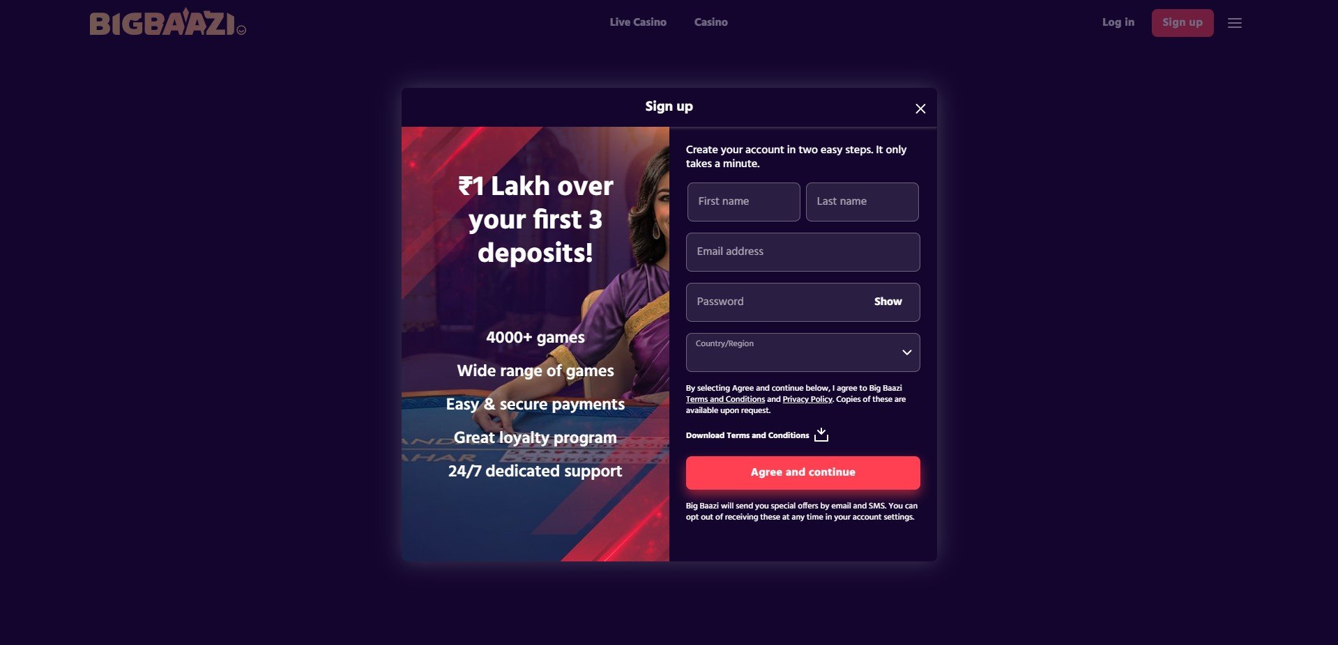 Sign Up at BigBaazi Casino