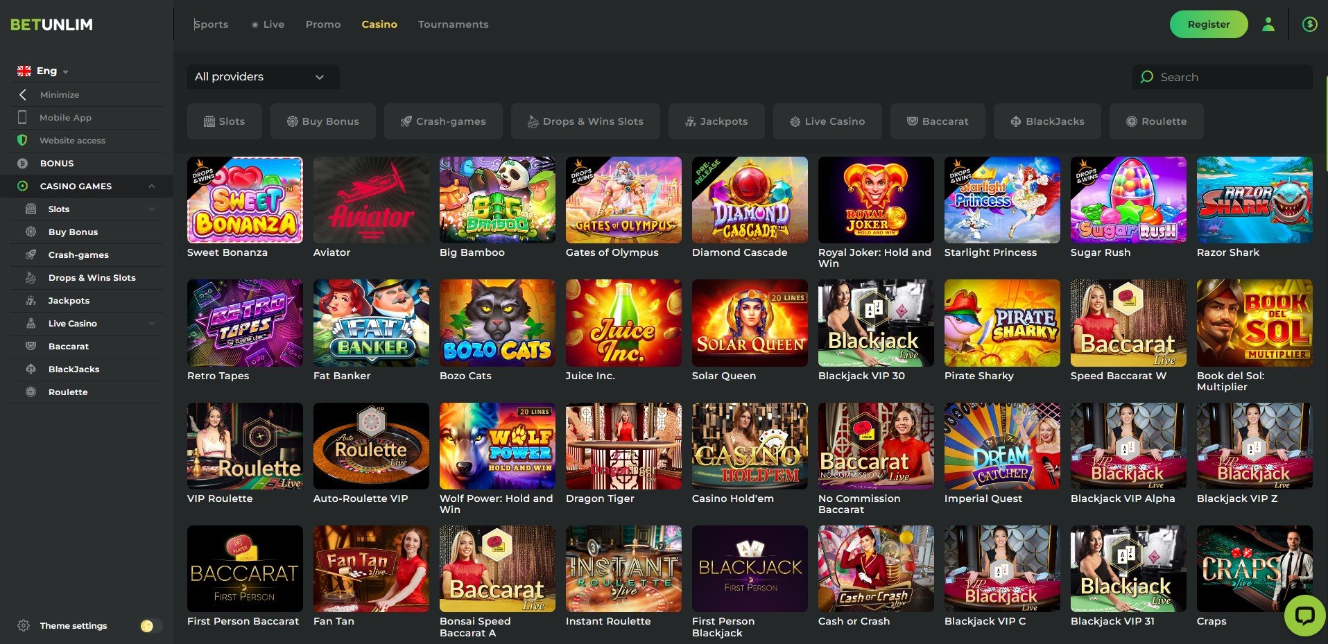 BetUnlim 94 Casino Games