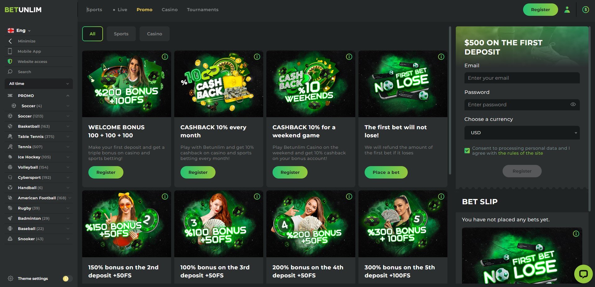 BetUnlim 94 Casino Promotions